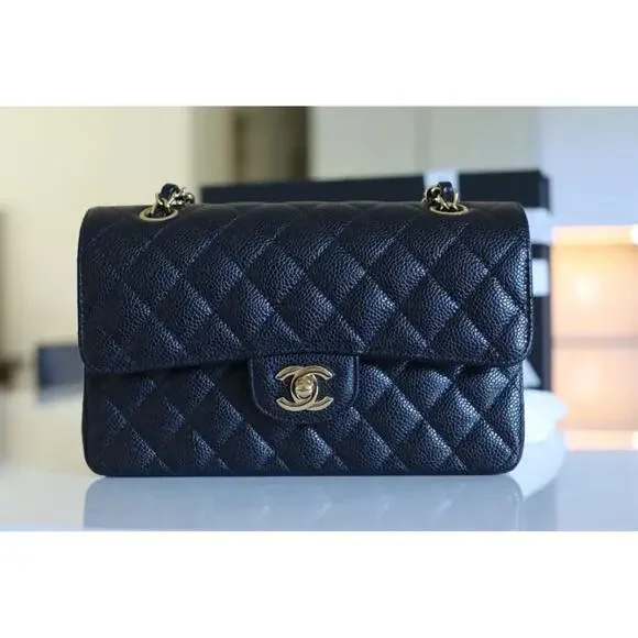 Chanel authentic 2021 Classic Small Black Caviar Flap Bag purse Gold chain - Picture 2 of 15